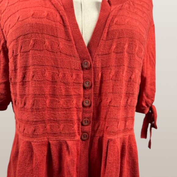 (L) ELLE Dark Orange Empire Waist Short Sleeve Sweater w/ Buttons - Picture 6 of 11